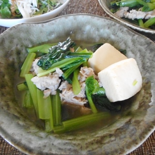 小松菜と豚肉と高野豆腐の煮浸し